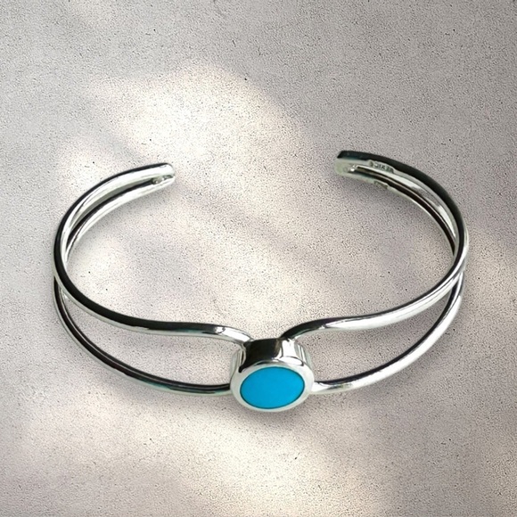 Vintage 950 Sterling Silver Mexico Turquoise Split Cuff Bracelet 7" EEUC - Picture 9 of 9